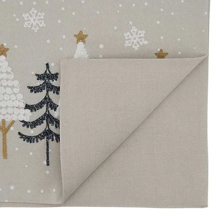 Table Linens-Kirklands Home Natural Embroidered Christmas Trees Table Runner