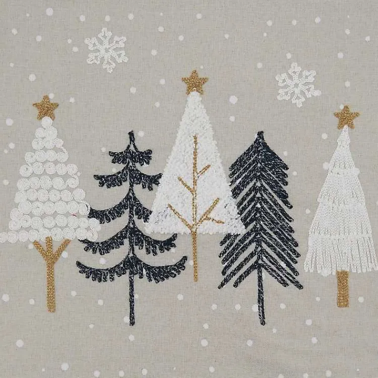 Table Linens-Kirklands Home Natural Embroidered Christmas Trees Table Runner