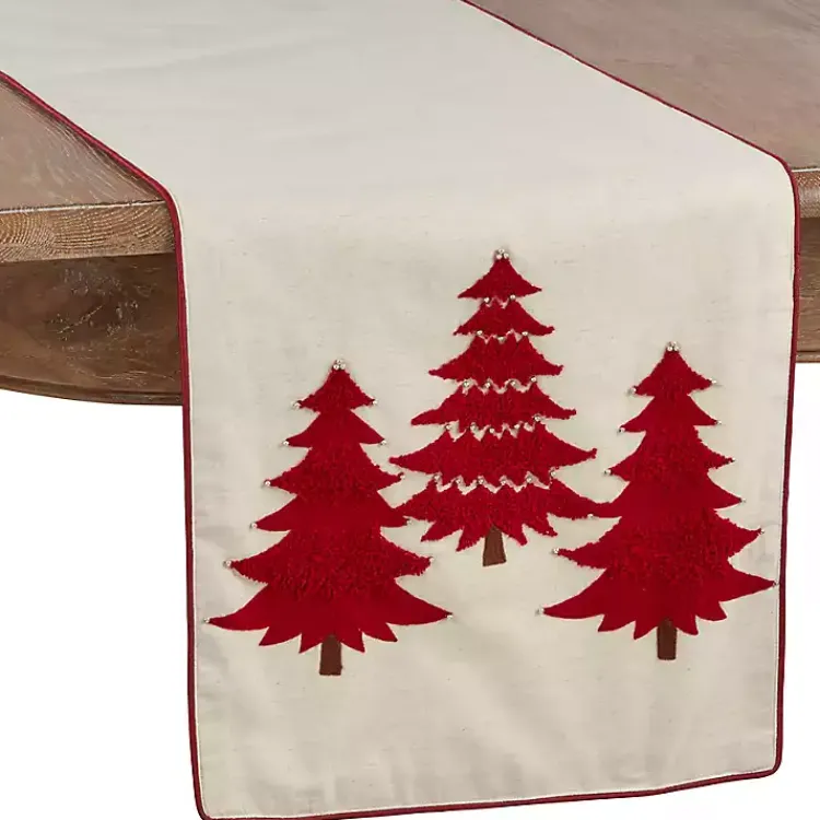 Table Linens-Kirklands Home Red Embroidered Christmas Trees Table Runner
