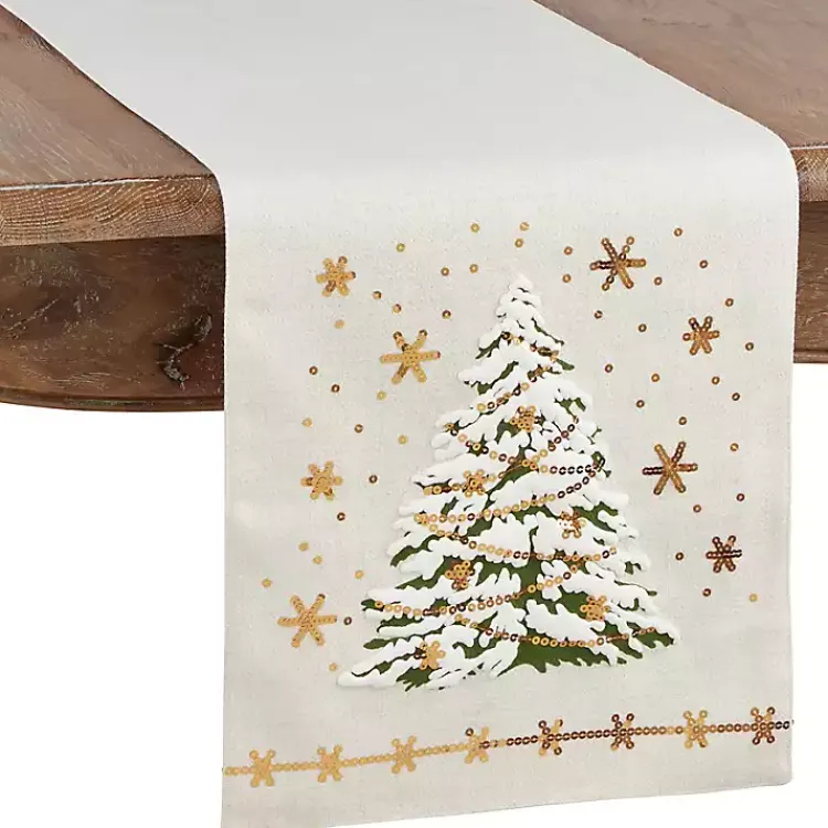Table Linens-Kirklands Home Frosted Christmas Tree and Snowflakes Table Runner