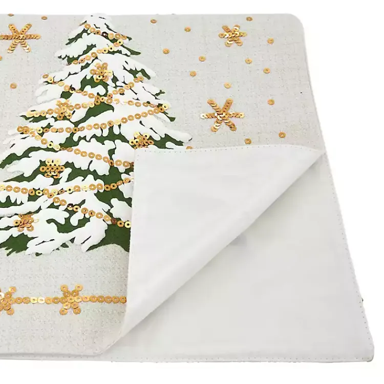 Table Linens-Kirklands Home Frosted Christmas Tree and Snowflakes Table Runner