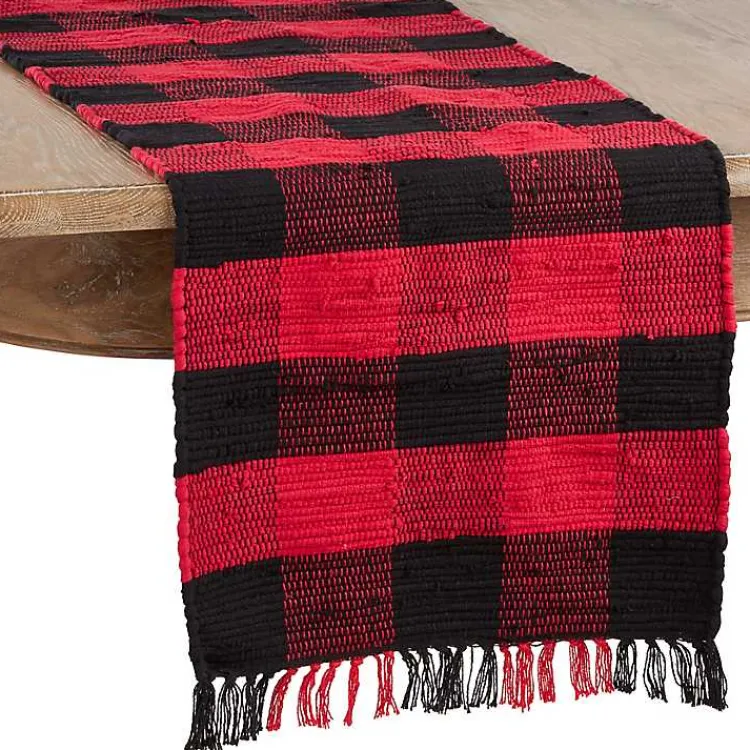 Table Linens-Kirklands Home Red and Black Buffalo Check Fringe Table Runner