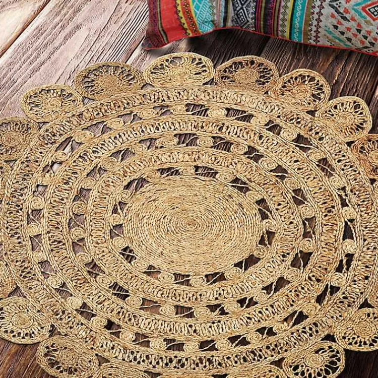 Area Rugs-Kirklands Home Natural Golden Sunshine Circular Area Rug, 4x4 Tan