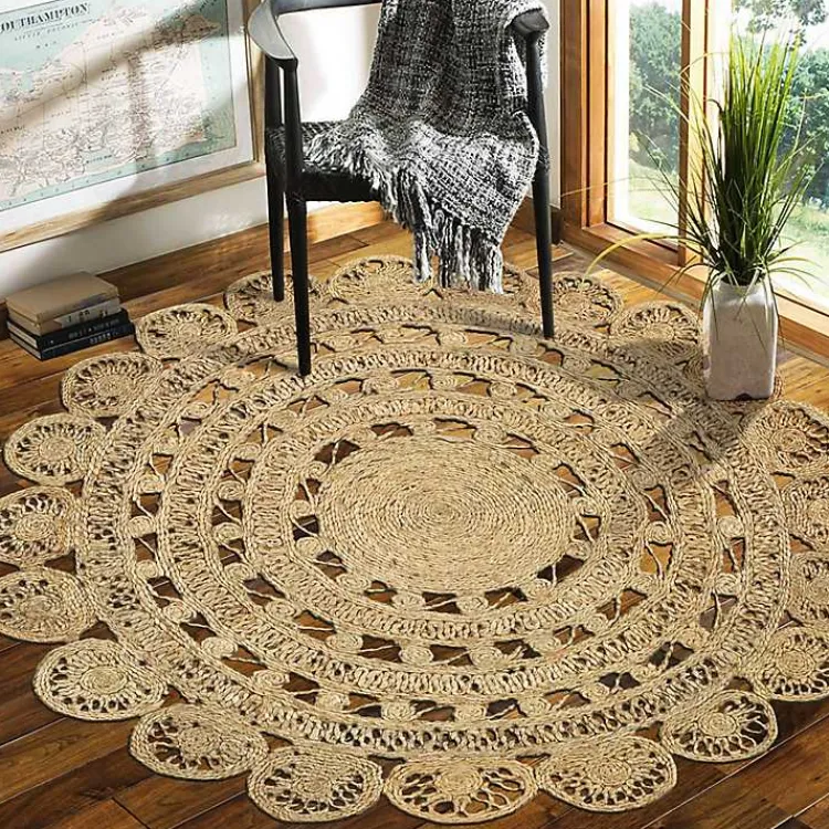 Area Rugs-Kirklands Home Natural Golden Sunshine Circular Area Rug, 4x4 Tan