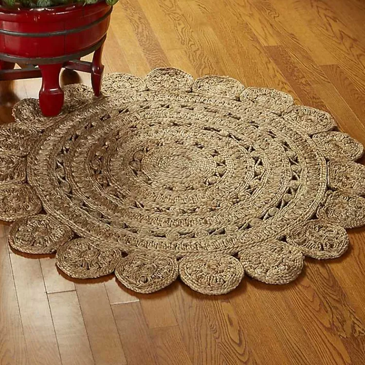Area Rugs-Kirklands Home Natural Golden Sunshine Circular Area Rug, 4x4 Tan