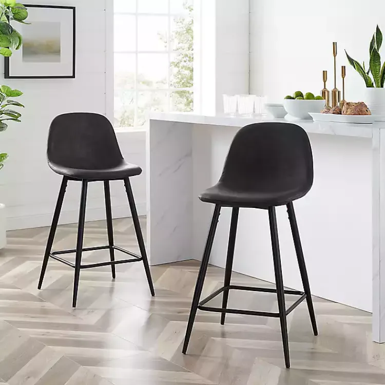 Bar Stools & Counter Height Stools-Kirklands Home Rorke Faux Leather Counter Stools, Set of 2 Black