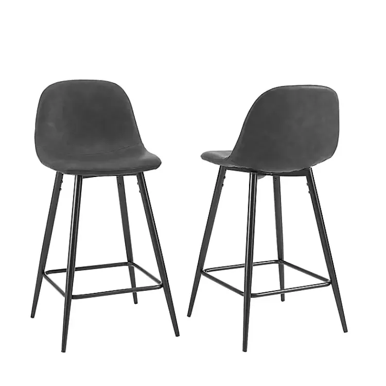 Bar Stools & Counter Height Stools-Kirklands Home Rorke Faux Leather Counter Stools, Set of 2 Black