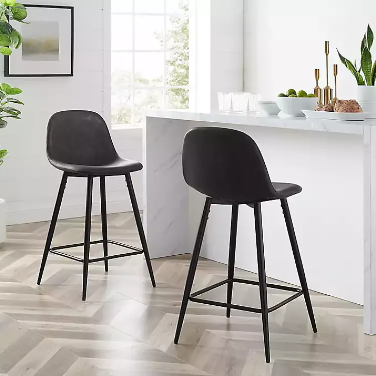 Bar Stools & Counter Height Stools-Kirklands Home Rorke Faux Leather Counter Stools, Set of 2 Black