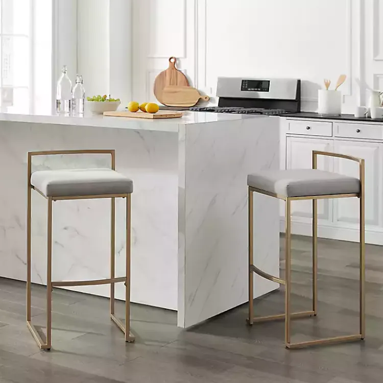 Bar Stools & Counter Height Stools-Kirklands Home Marley and Gold Bar Stools, Set of 2 Gray