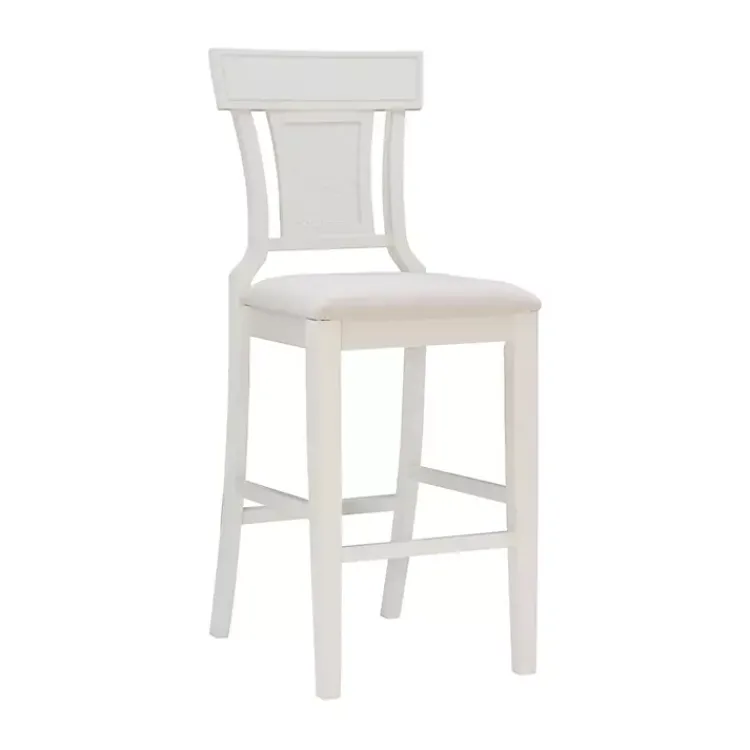 Bar Stools & Counter Height Stools-Kirklands Home Wood and Rattan Upholstered Bar Stool White