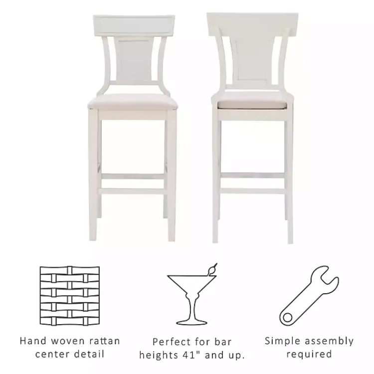 Bar Stools & Counter Height Stools-Kirklands Home Wood and Rattan Upholstered Bar Stool White