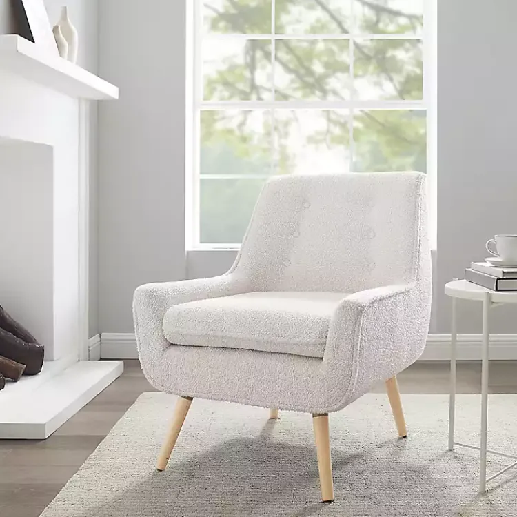 Accent Chairs-Kirklands Home Ivory Faux Sherpa Tufted Accent Chair White