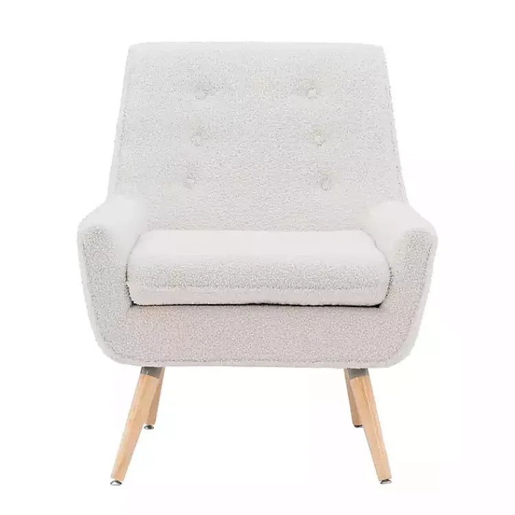 Accent Chairs-Kirklands Home Ivory Faux Sherpa Tufted Accent Chair White