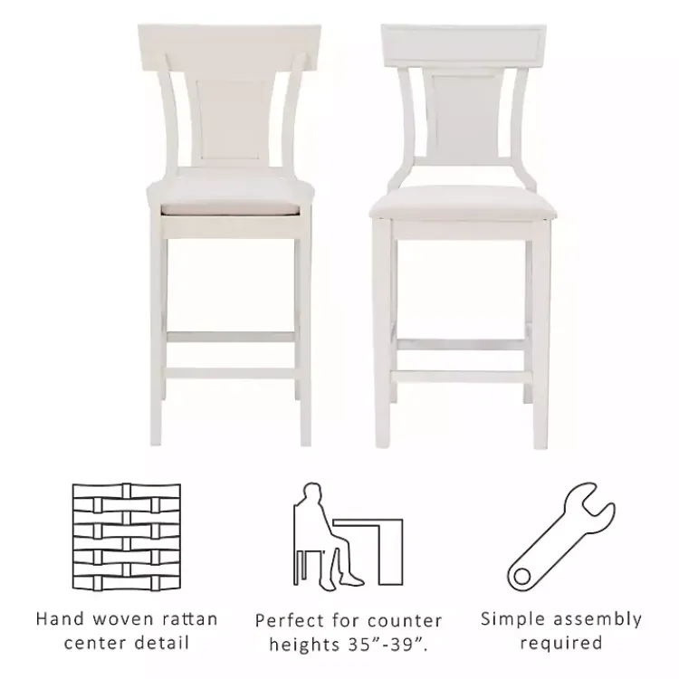 Bar Stools & Counter Height Stools-Kirklands Home Wood and Rattan Upholstered Counter Stool White