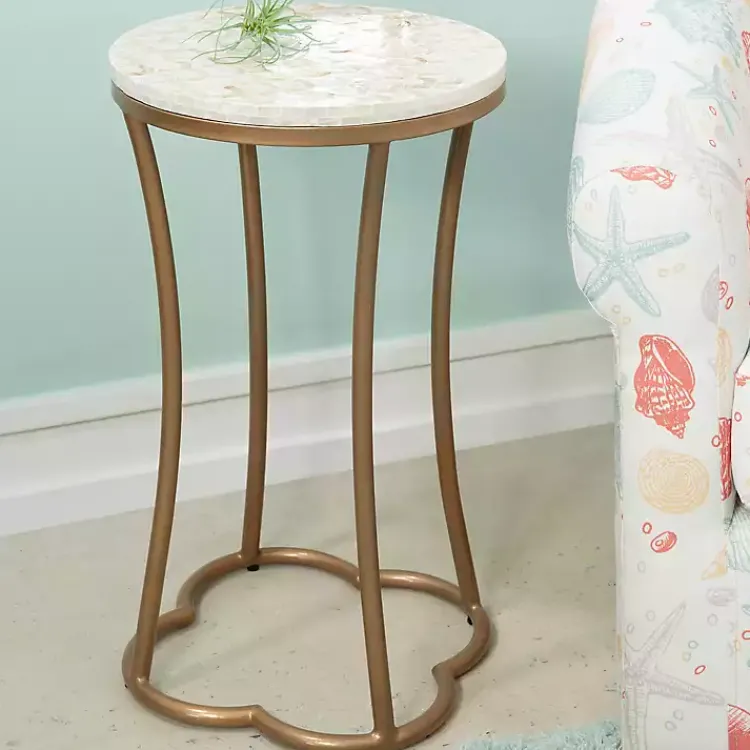 Accent & End Tables-Kirklands Home Gold Metal and Capiz Shell Top Accent Table
