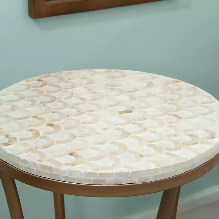 Accent & End Tables-Kirklands Home Gold Metal and Capiz Shell Top Accent Table