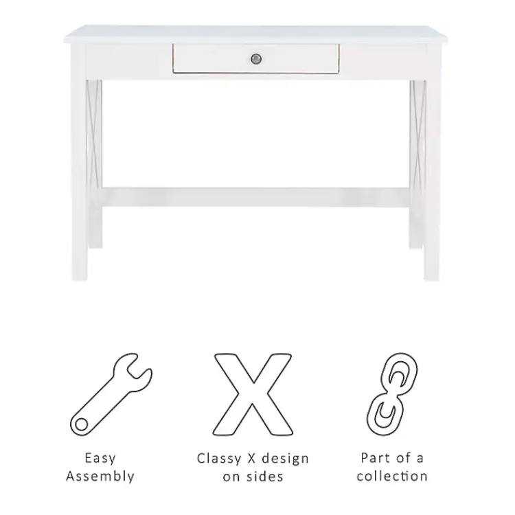 Office Furniture-Kirklands Home White Antique Pine X Frame Desk