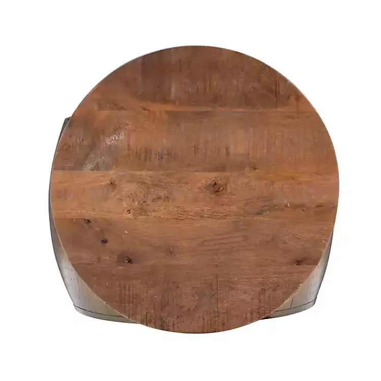 Coffee Tables-Kirklands Home Brass Hammered Drum Storage Coffee Table Brown