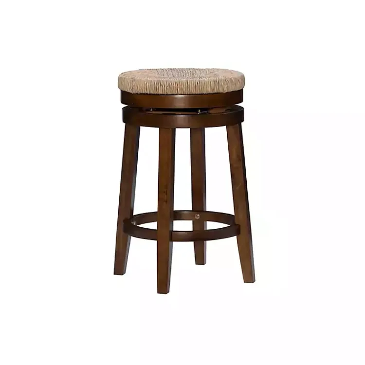 Bar Stools & Counter Height Stools-Kirklands Home Woven Seagrass Walnut Wood Swivel Counter Stool Tan