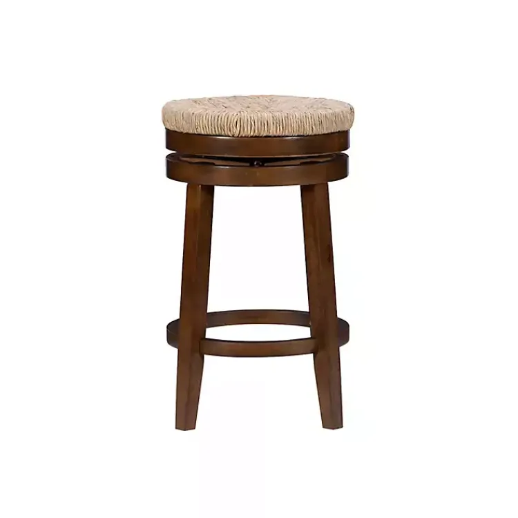 Bar Stools & Counter Height Stools-Kirklands Home Woven Seagrass Walnut Wood Swivel Counter Stool Tan