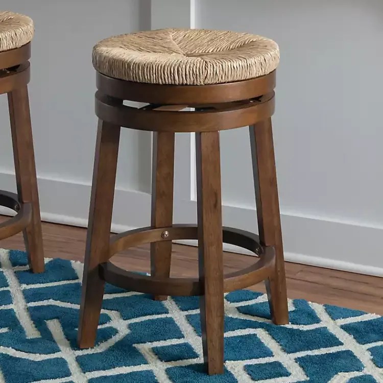 Bar Stools & Counter Height Stools-Kirklands Home Woven Seagrass Walnut Wood Swivel Counter Stool Tan