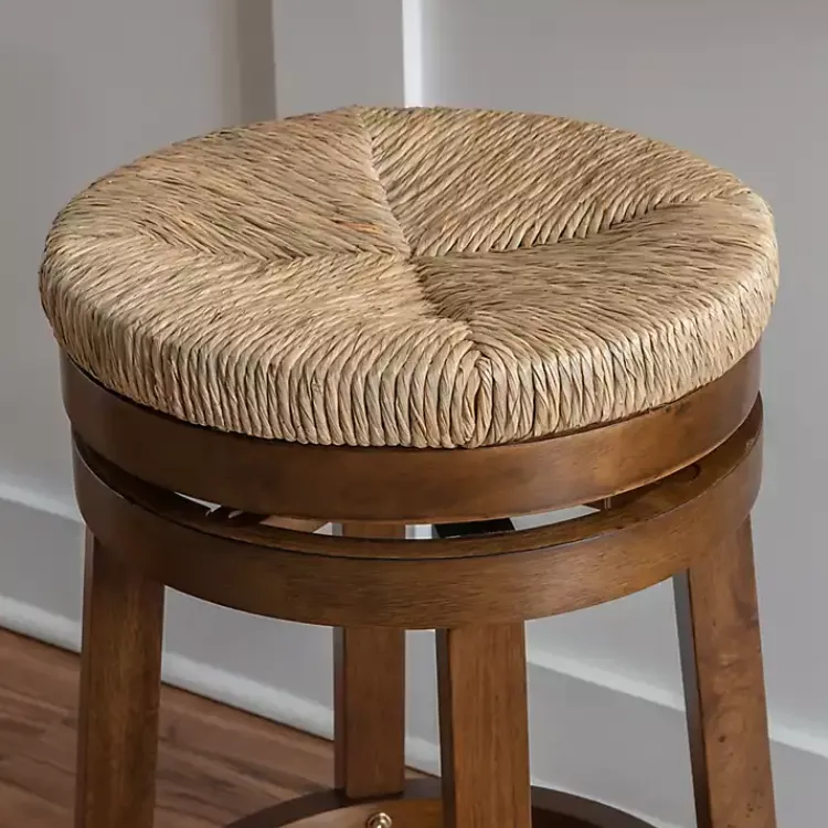 Bar Stools & Counter Height Stools-Kirklands Home Woven Seagrass Walnut Wood Swivel Counter Stool Tan