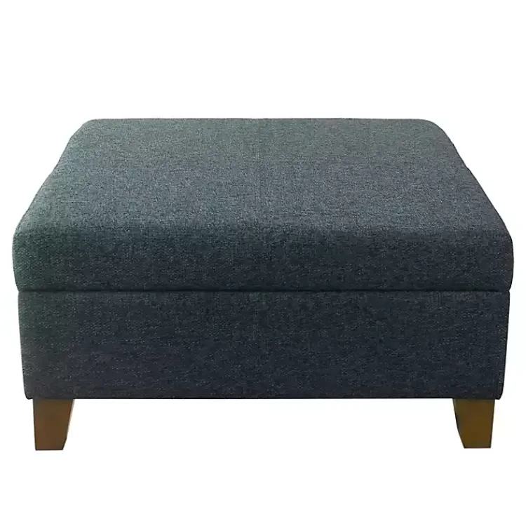 Benches & Ottomans-Kirklands Home Navy Upholstered Square Storage Ottoman Blue