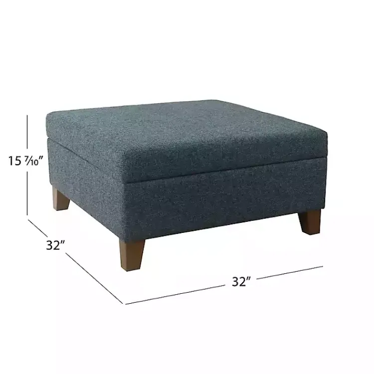 Benches & Ottomans-Kirklands Home Navy Upholstered Square Storage Ottoman Blue