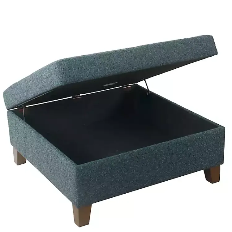 Benches & Ottomans-Kirklands Home Navy Upholstered Square Storage Ottoman Blue