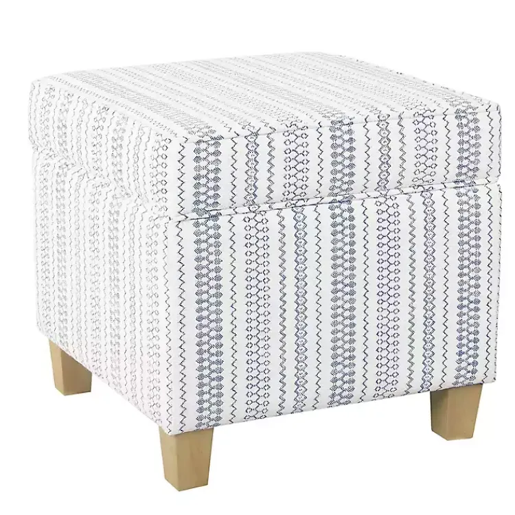 Benches & Ottomans-Kirklands Home Blue and White Hometown Striped Storage Ottoman