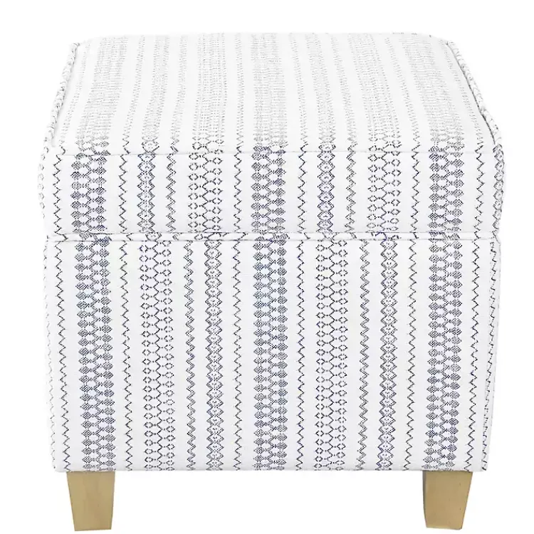 Benches & Ottomans-Kirklands Home Blue and White Hometown Striped Storage Ottoman