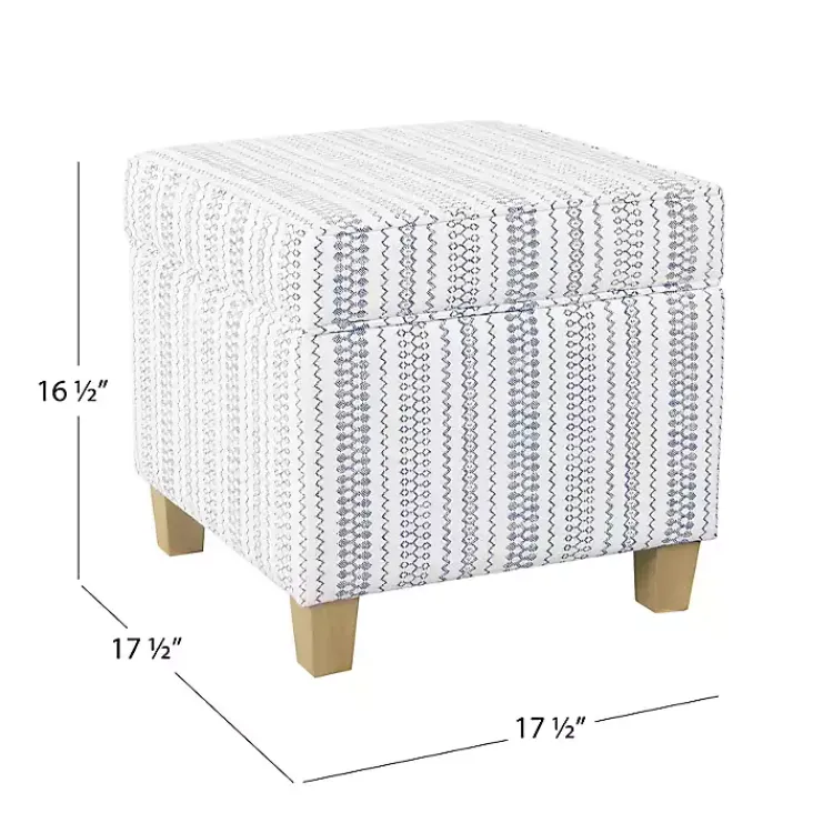 Benches & Ottomans-Kirklands Home Blue and White Hometown Striped Storage Ottoman
