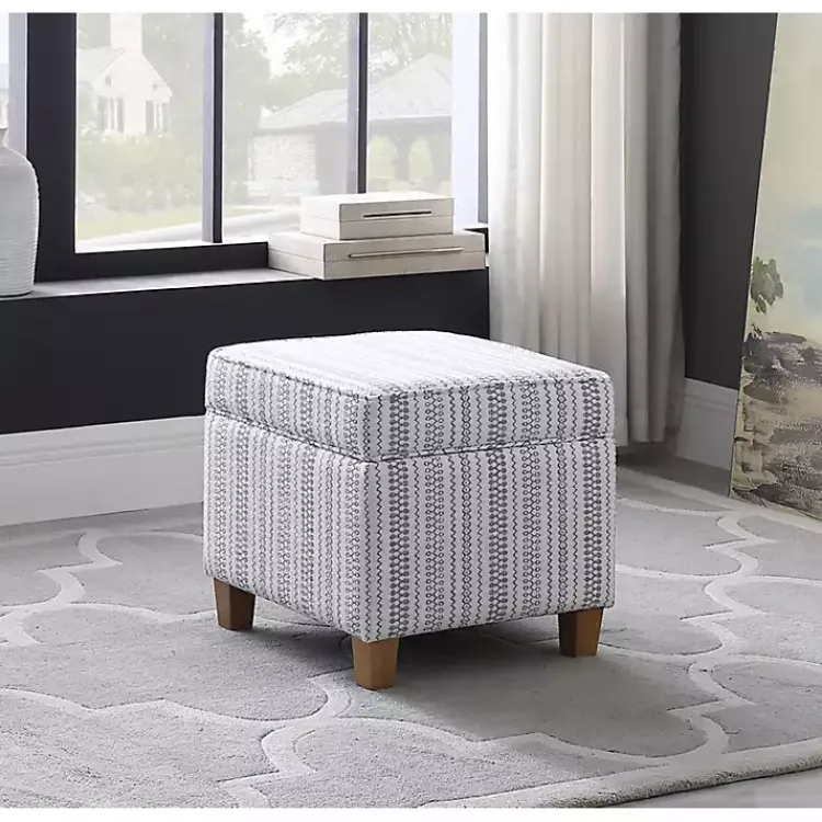 Benches & Ottomans-Kirklands Home Blue and White Hometown Striped Storage Ottoman