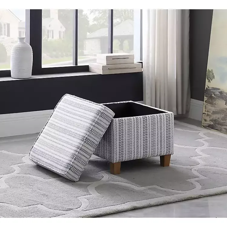Benches & Ottomans-Kirklands Home Blue and White Hometown Striped Storage Ottoman