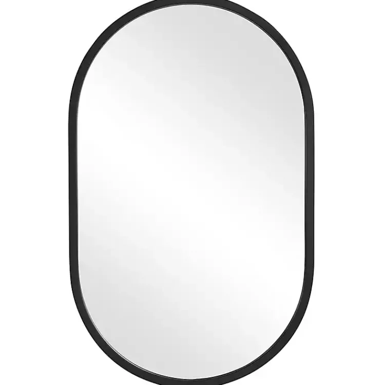 Framed Mirrors-Kirklands Home Oval Matte Black Frame Mirror