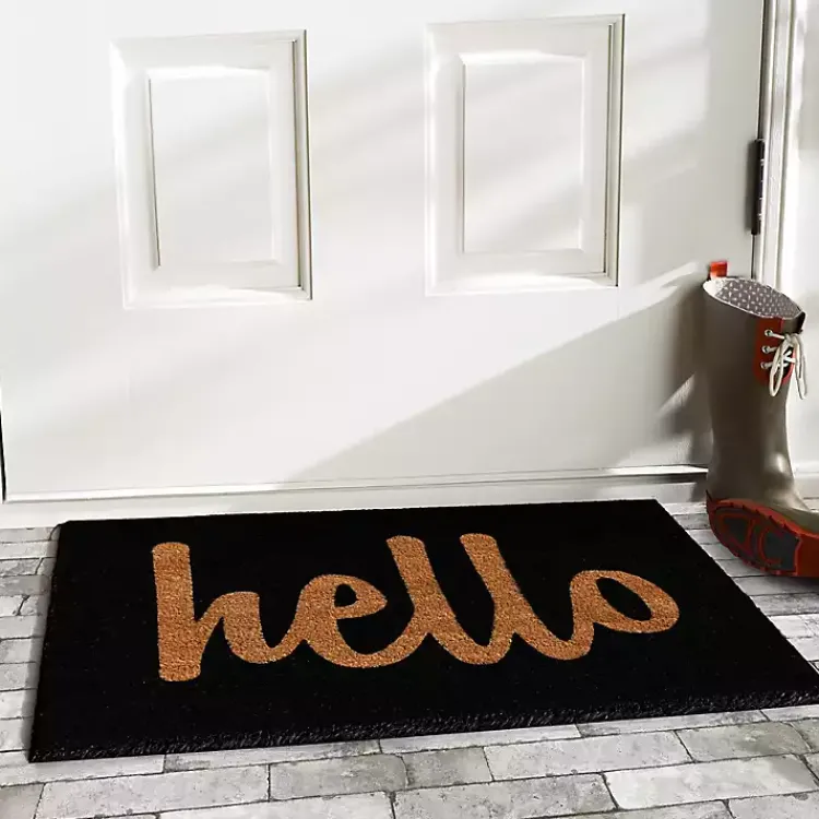 Doormats-Kirklands Home Black and Natural Coir Hello Doormat, 36x24 in.