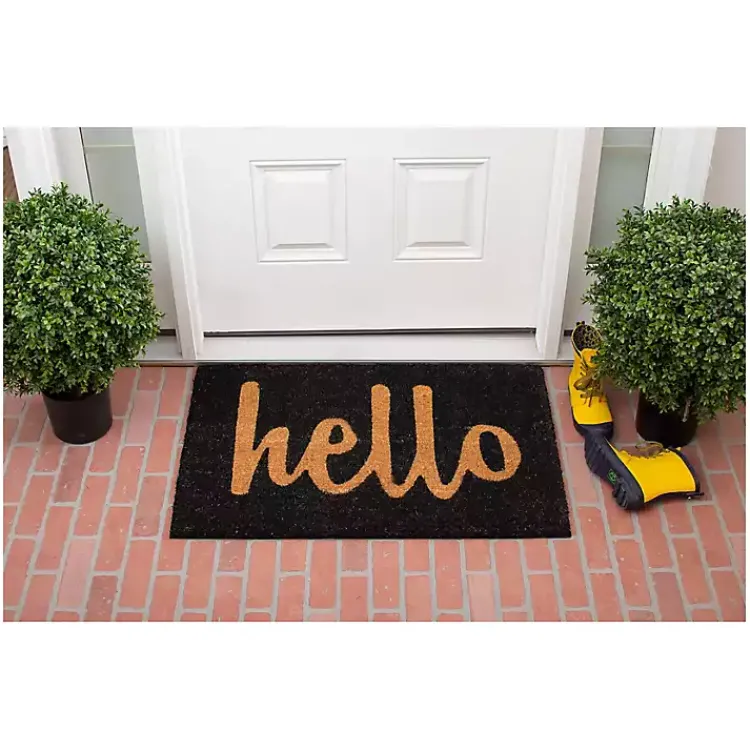 Doormats-Kirklands Home Black and Natural Coir Hello Doormat, 36x24 in.