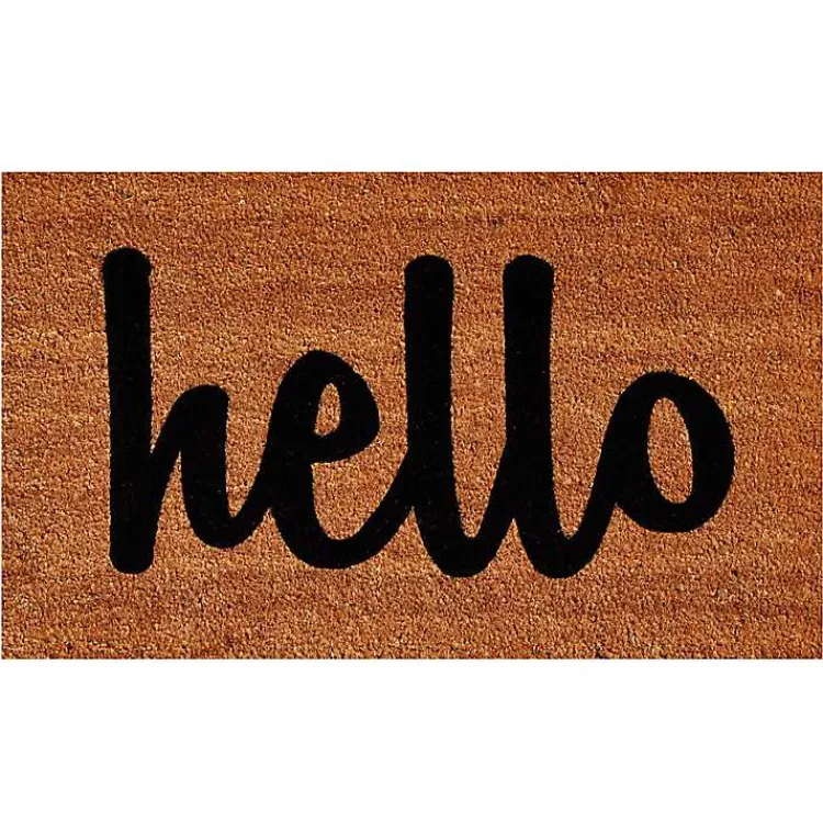 Doormats-Kirklands Home Natural and Black Coir Hello Doormat, 29x17 in.