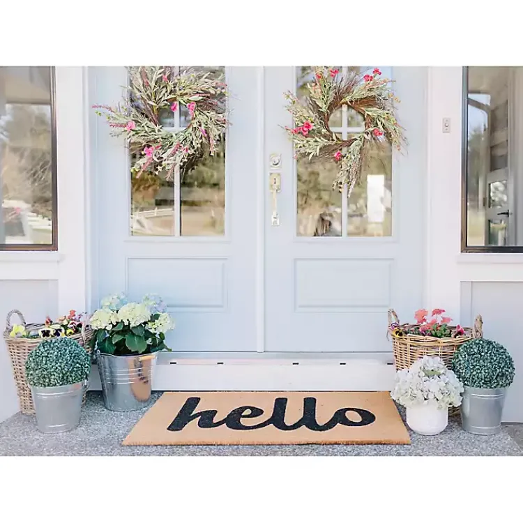 Doormats-Kirklands Home Natural and Black Coir Hello Doormat, 36x24 in.