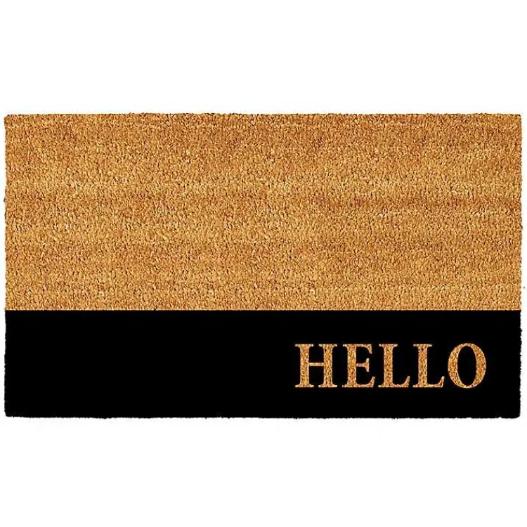 Doormats-Kirklands Home Black Hello Bold Stripe Coir Doormat, 24 in.