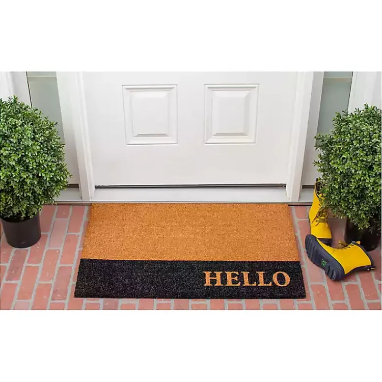 Doormats-Kirklands Home Black Hello Bold Stripe Coir Doormat, 24 in.