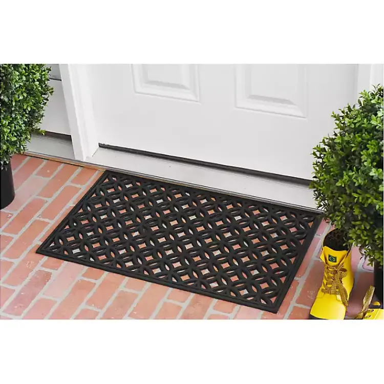 Doormats-Kirklands Home Circles Rubber Doormat Black