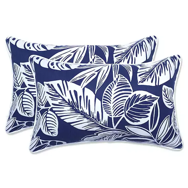 Outdoor Cushions & Pillows-Kirklands Home Navy Foliage 2-pc. Outdoor Lumbar Pillows, 18 in.