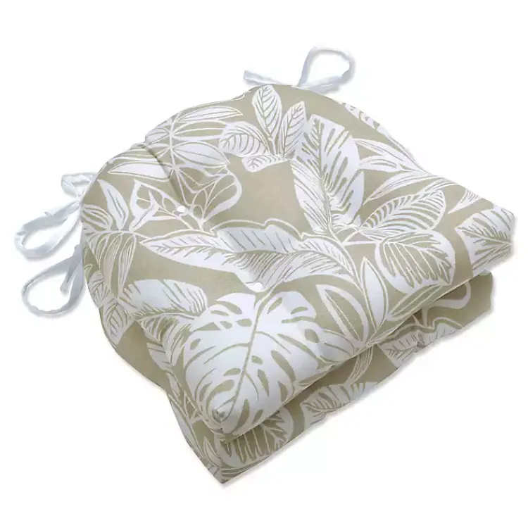 Outdoor Cushions & Pillows-Kirklands Home Beige Leaves Tufted 2-pc. Outdoor Cushions