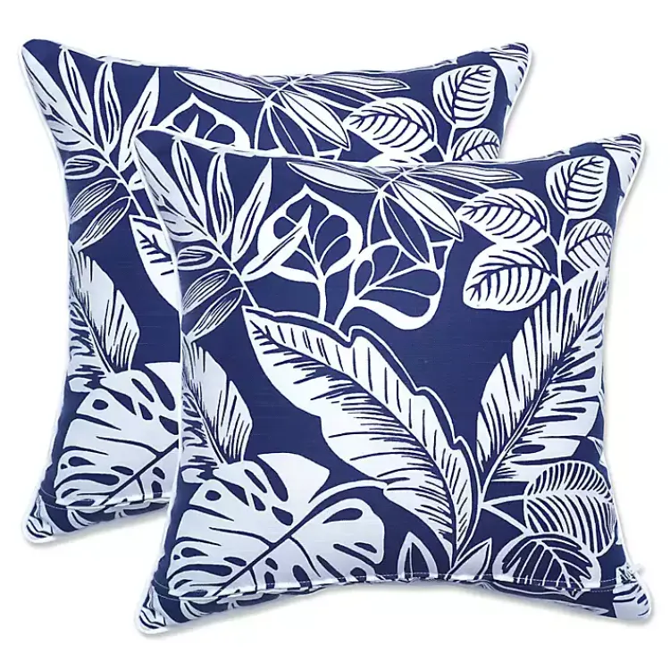 Outdoor Cushions & Pillows-Kirklands Home Navy Tropical Foliage 2-pc. Outdoor Pillows Blue