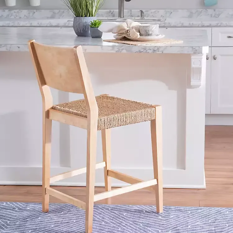 Bar Stools & Counter Height Stools-Kirklands Home Basketweave Seat Counter Stools, Set of 2 Tan