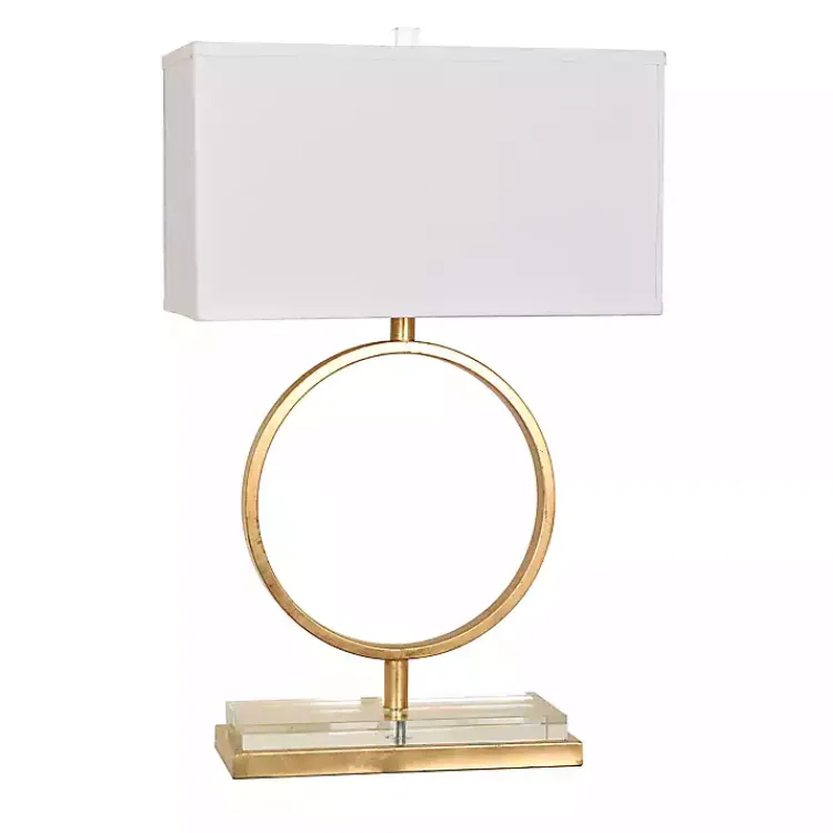 Table Lamps-Kirklands Home Gold Leaf Open Ring Table Lamp White