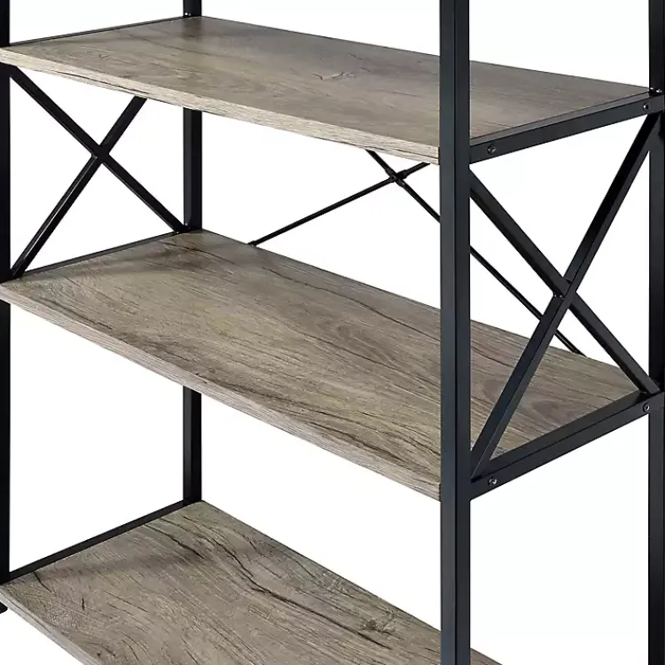 Bookshelves-Kirklands Home Gray Finish X Frame Open Shelf Bookcase