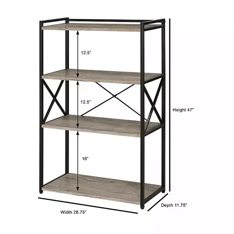 Bookshelves-Kirklands Home Gray Finish X Frame Open Shelf Bookcase