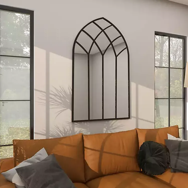 Decorative Mirrors-Kirklands Home Black Metal Arch Framed Mirror